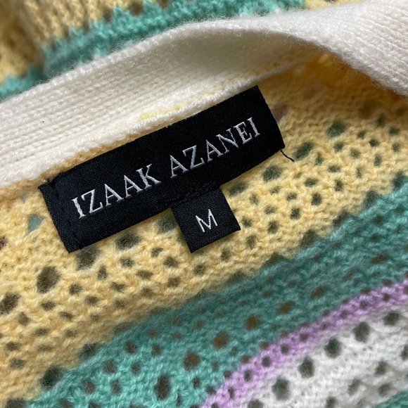 Izaak Azanei Long cardigan with multi-colored crochet stripe Cashmere Wool Blend - Picture 2 of 12